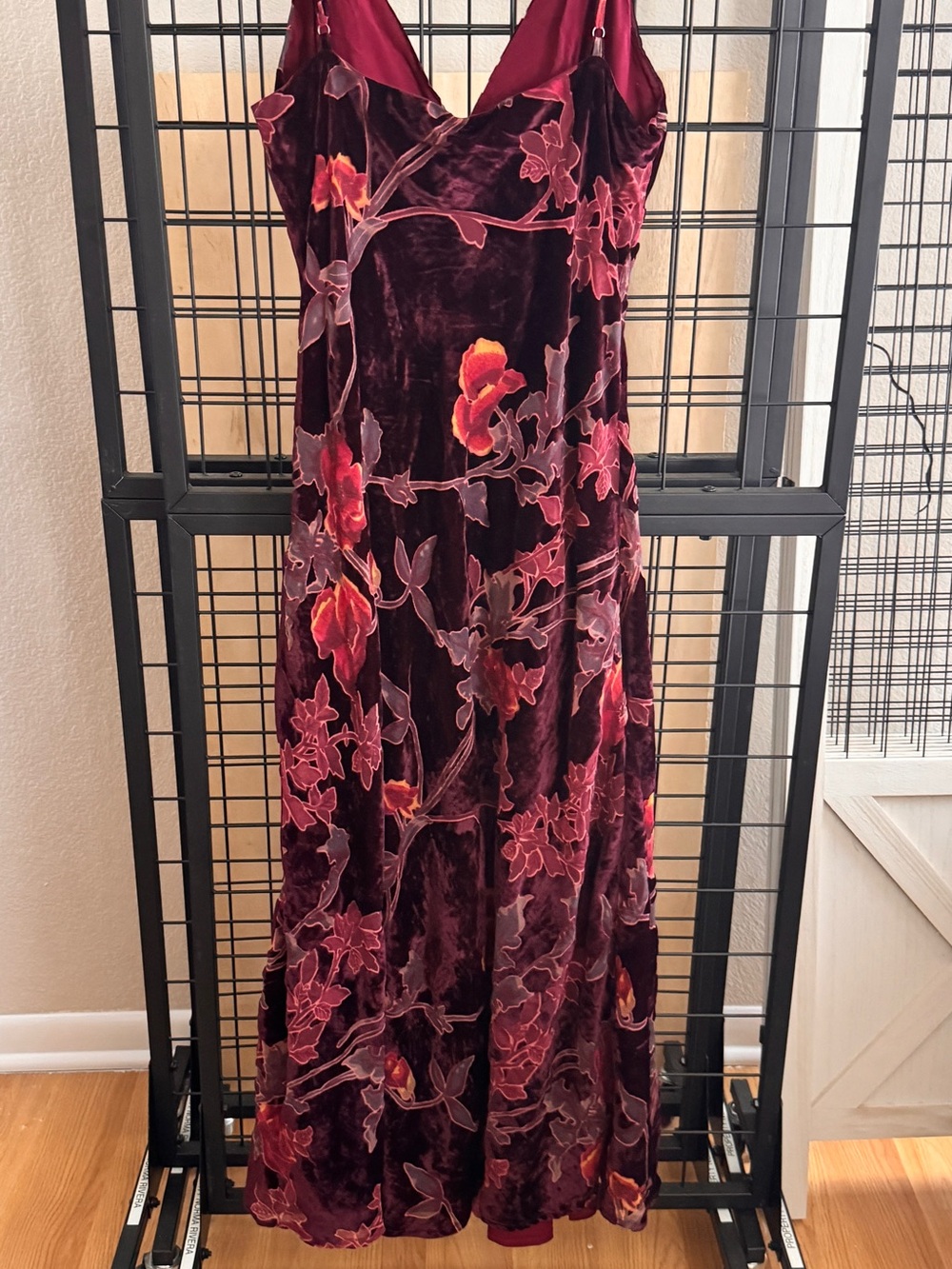 Lulu's Burgundy and Pink Floral Velvet Maxi Dress - Picture 2 of 4
